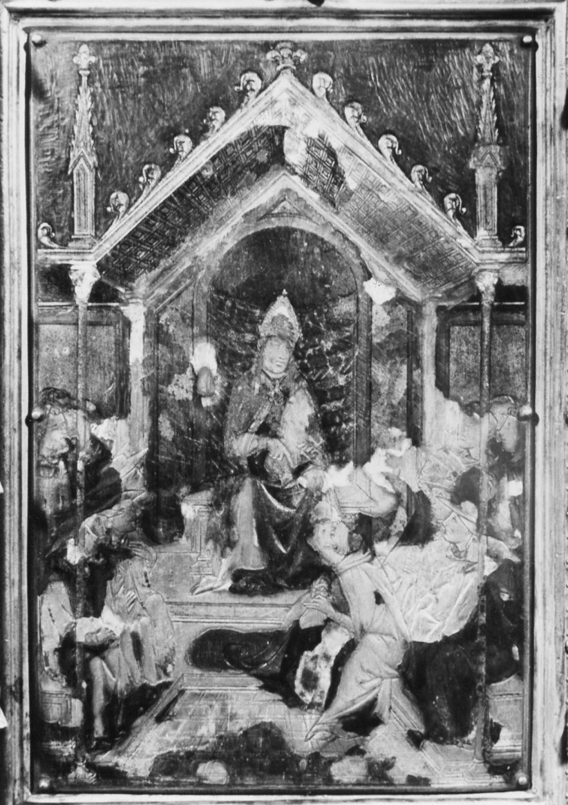 Urbano IV incarica San Tommaso d'Aquino di comporre l'Ufficio per il Corpus Domini (placca, elemento d'insieme) di Ugolino di Vieri (e aiuti) (sec. XIV)