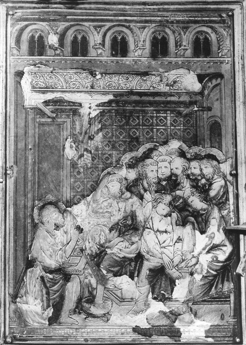 Cristo lava i piedi degli Apostoli (placca, elemento d'insieme) di Ugolino di Vieri (e aiuti) (sec. XIV)
