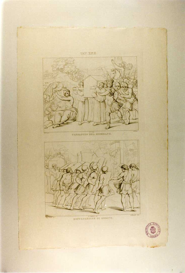 PASSAGGIO DEL GIORDANO E CADUTA DI GERICO (stampa, serie) di Sanzio Raffaello, Mannelli Antonio, Guglielmi Pablo (secondo quarto sec. XIX)