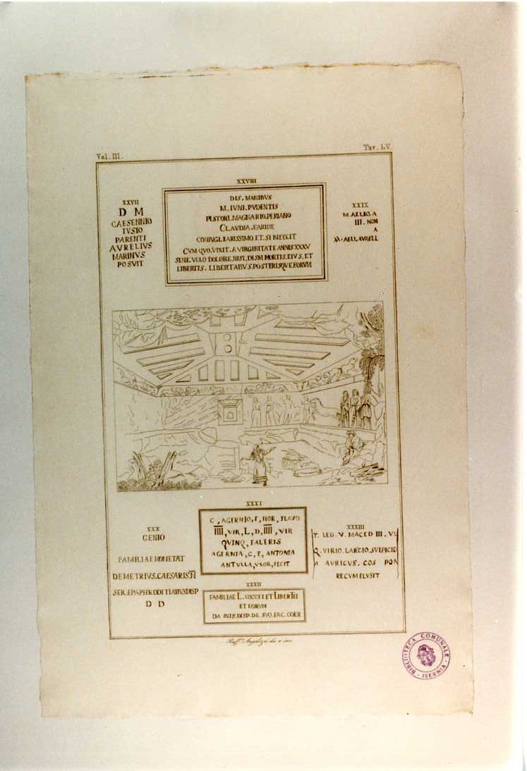 CATACOMBE ED ISCRIZIONI (stampa smarginata, serie) di Angelozzi Raffaele (sec. XIX)