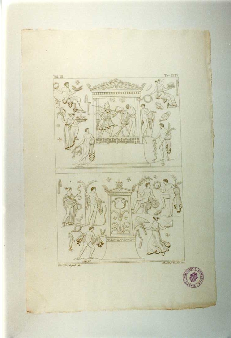 DECORAZIONE DI UN VASO GRECO CON SCENE DI SACRIFICIO (stampa smarginata, serie) di Del Vecchio Beniamino, De Angelis Vincenzo (sec. XIX)