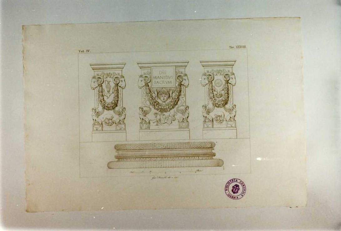 CIPPO SEPOLCRALE; BASE DI COLONNA (stampa smarginata, serie) di Bianchi Giuseppe (sec. XIX)