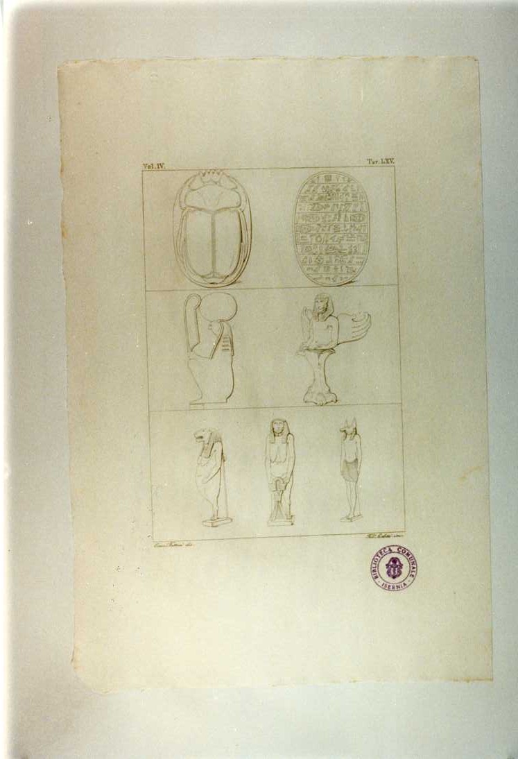 IDOLI EGIZI DI VETRO (stampa smarginata, serie) di Sirletti F, Fattori Crescenzo (sec. XIX)