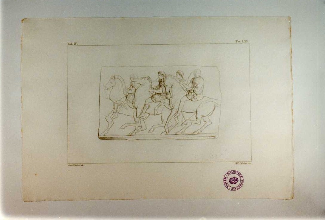 CAVALIERI (FREGIO DEL PARTENONE) (stampa smarginata, serie) di Sirletti F, Fattori Crescenzo (sec. XIX)