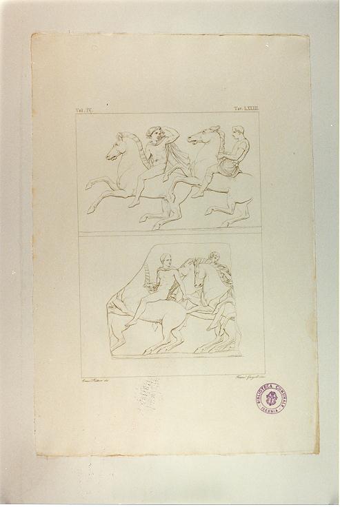 CAVALIERI (FREGIO DEL PARTENONE) (stampa smarginata, serie) di Garzoli Francesco, Fattori Crescenzo (sec. XIX)