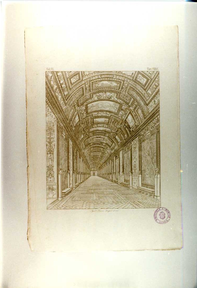VEDUTA DELLA GALLERIA DELLE CARTE GEOGRAFICHE (stampa tagliata, serie) di Penna Agostino (sec. XIX)