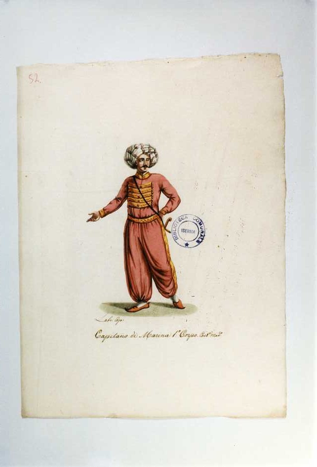 DIVISA DA CAPITANO DELLA MARINA (stampa a colori tagliata, serie) di Labruzzi L (prima metà sec. XIX)