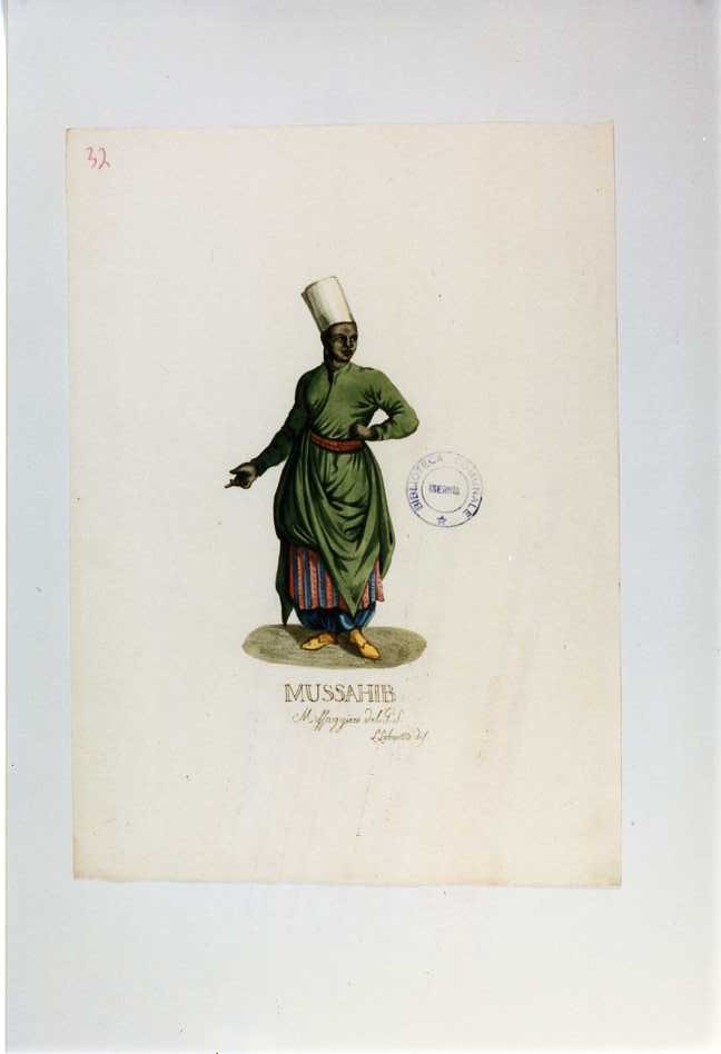 COSTUME MUSULMANO (stampa a colori tagliata, serie) di Labruzzi L (prima metà sec. XIX)