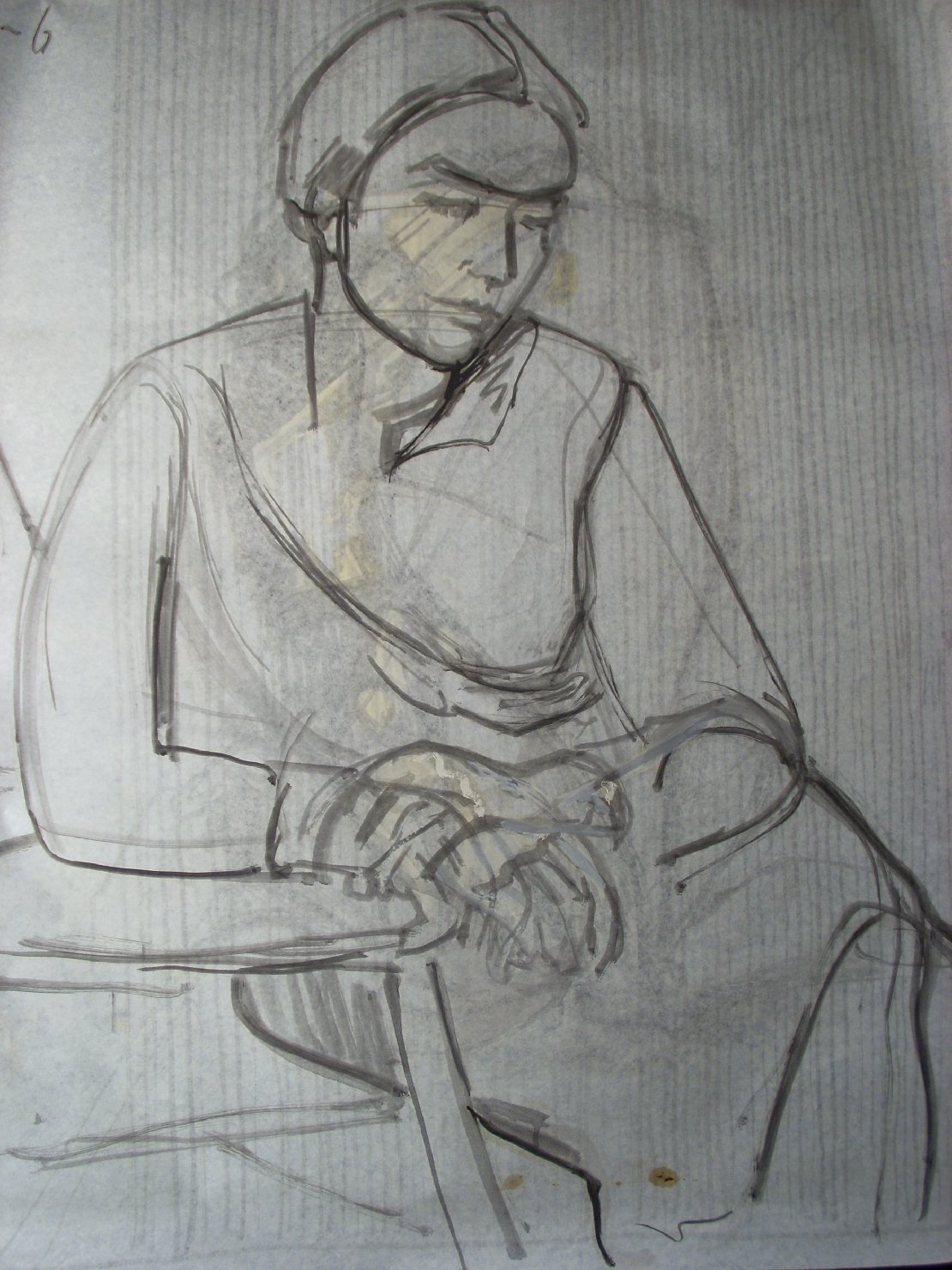 Abbozzo con mani incrociate in nero, figura femminile seduta (disegno) di Ciamarra Elena (sec. XX)