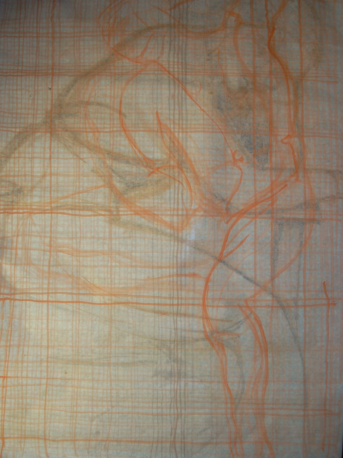 Schizzo di figura michelangiolesca in arancione, figura maschile (disegno) di Ciamarra Elena (sec. XX)