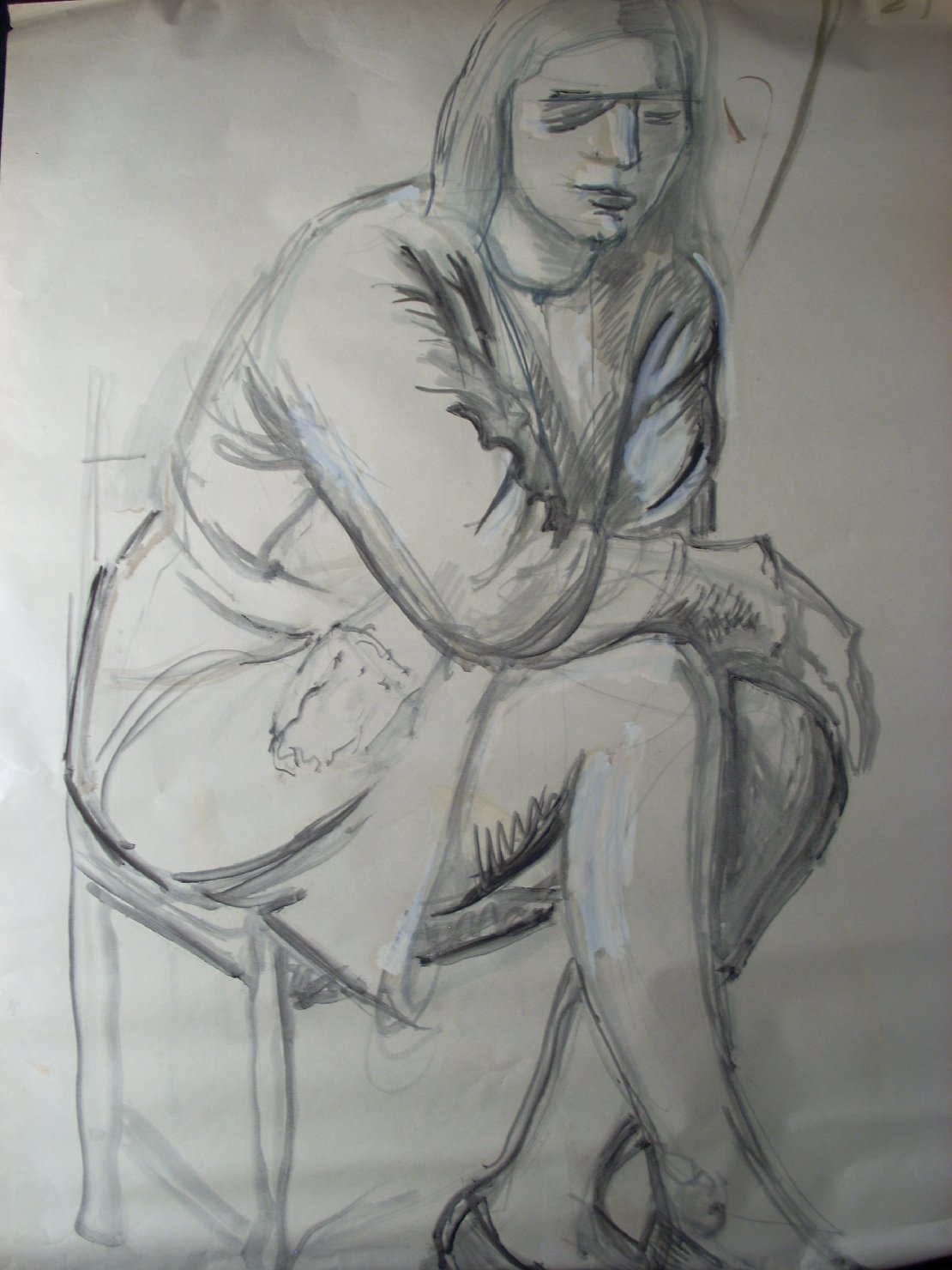 Schizzo in grigio, figura femminile seduta (disegno) di Ciamarra Elena (sec. XX)