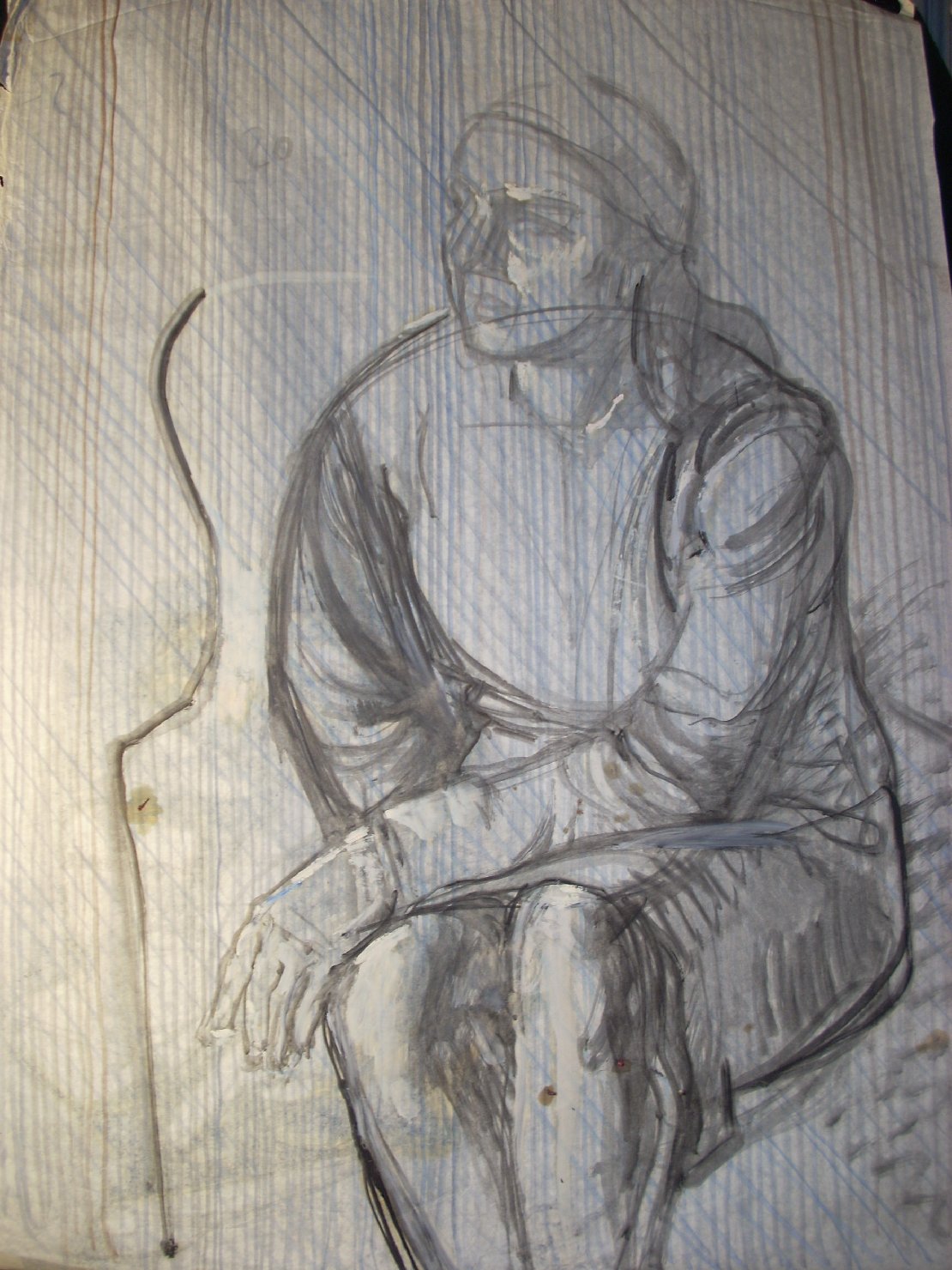 Schizzo in grigio 18, figura femminile seduta (disegno) di Ciamarra Elena (sec. XX)
