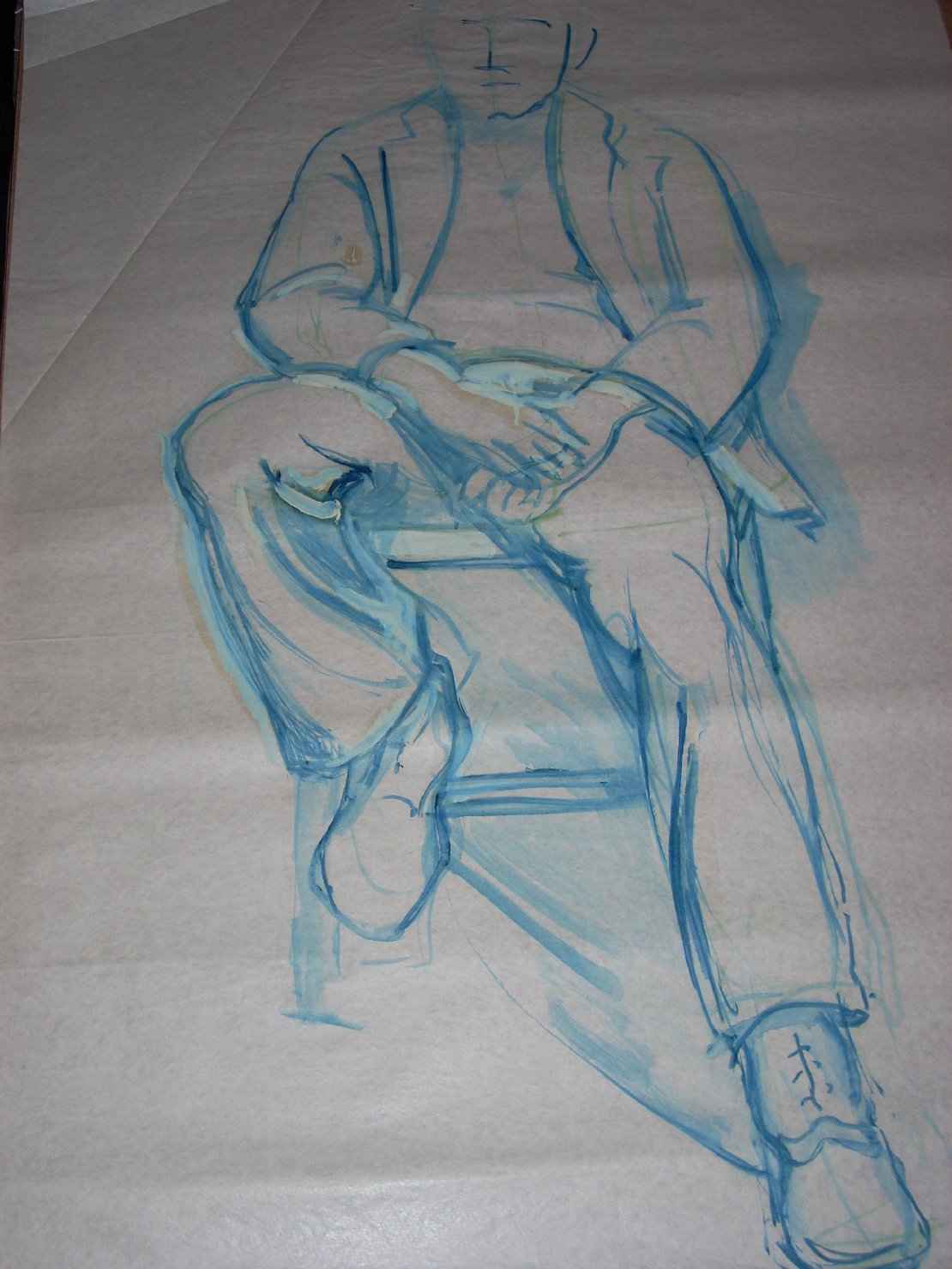 Schizzo di uomo seduto 5, figura maschile seduta (disegno) di Ciamarra Elena (sec. XX)