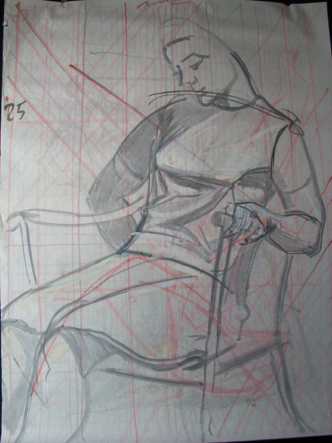 Abbozzo su sedia, figura femminile seduta (disegno) di Ciamarra Elena (sec. XX)