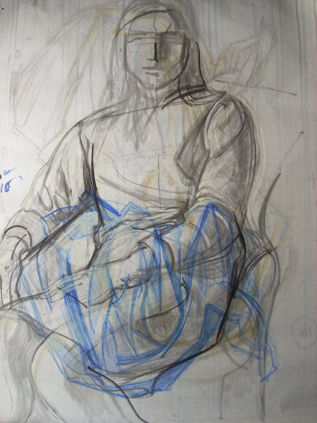 Figura femminile e piega, figura femminile seduta (disegno) di Ciamarra Elena (sec. XX)