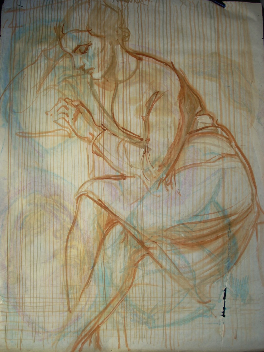 Schizzo di Minna in marrone, figura femminile seduta (disegno) di Ciamarra Elena (sec. XX)
