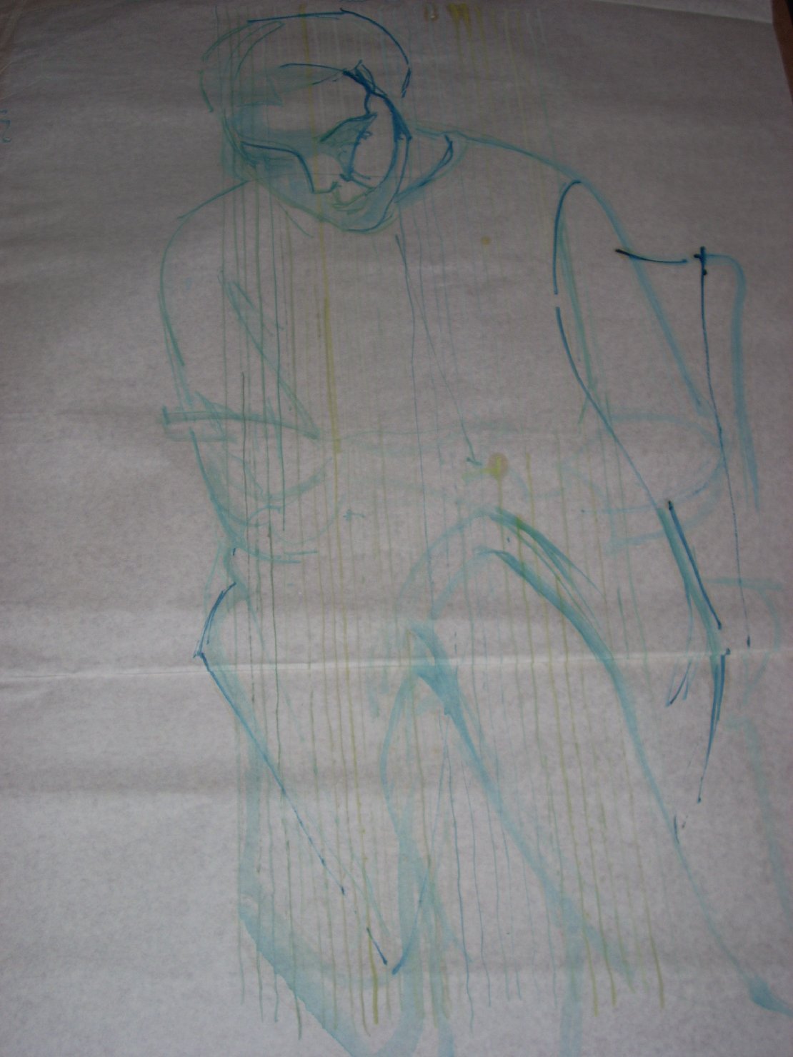 Schizzo di donna che legge in verde, figura femminile seduta (disegno) di Ciamarra Elena (sec. XX)