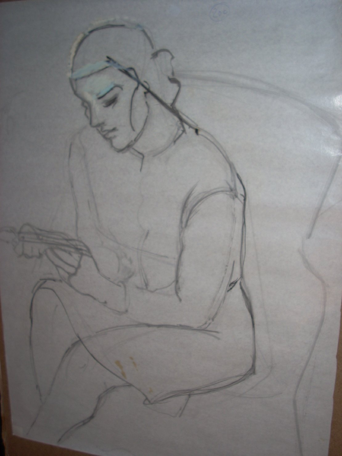Ombra di lettrice 1, figura femminile seduta (disegno) di Ciamarra Elena (sec. XX)