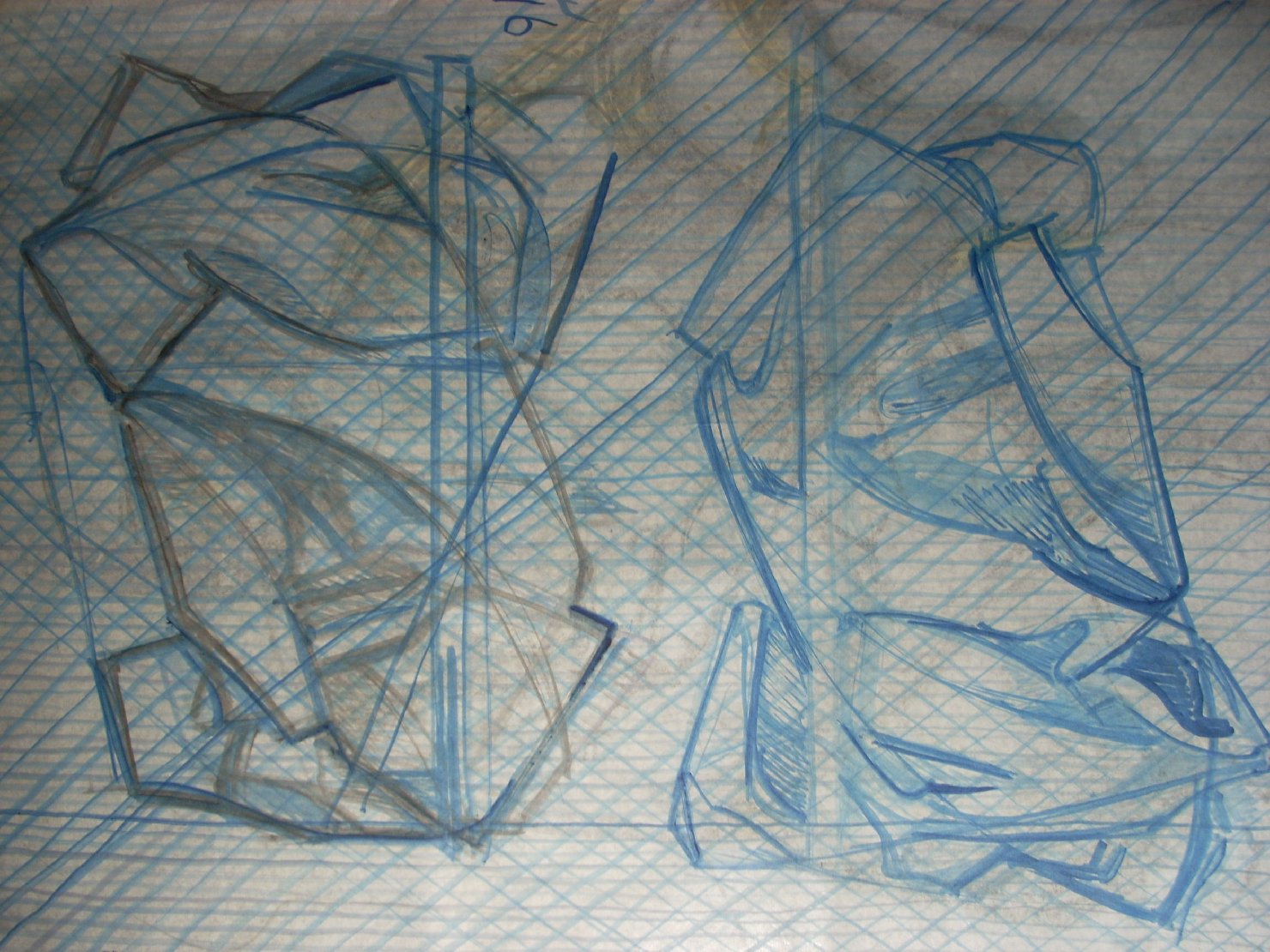 Doppia piega in blu su blu (disegno) di Ciamarra Elena (sec. XX)