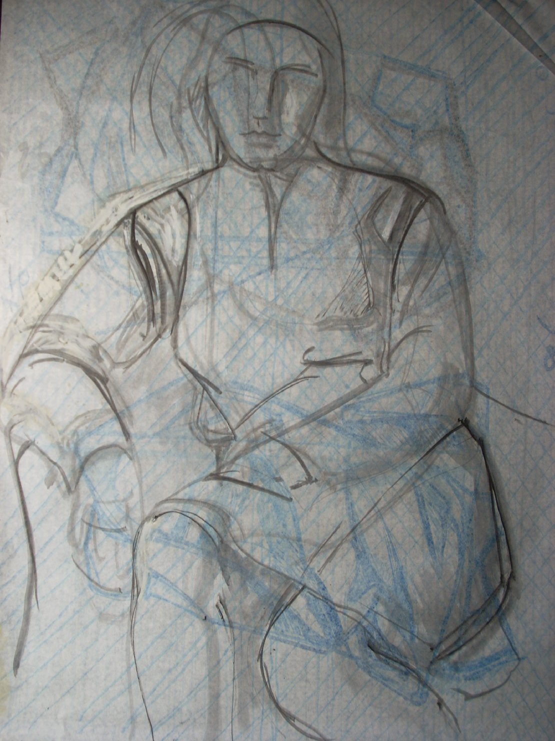 Schizzo in grigio 3, figura femminile seduta (disegno) di Ciamarra Elena (sec. XX)