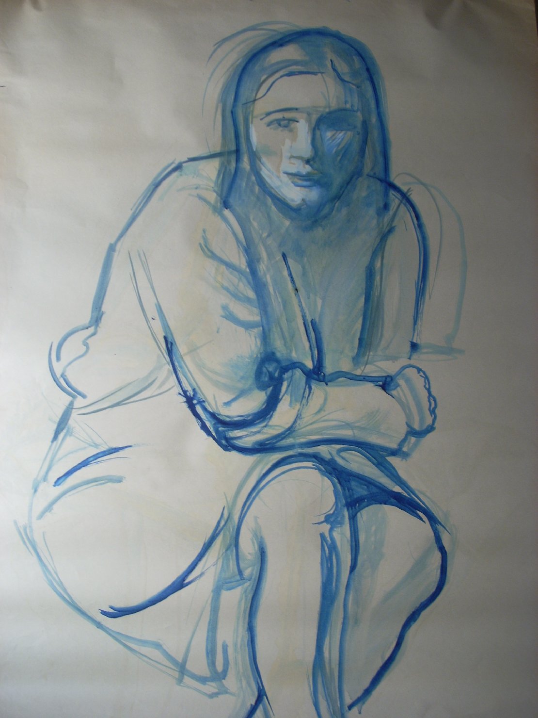 Schizzo in blu 25, figura femminile seduta (disegno) di Ciamarra Elena (sec. XX)