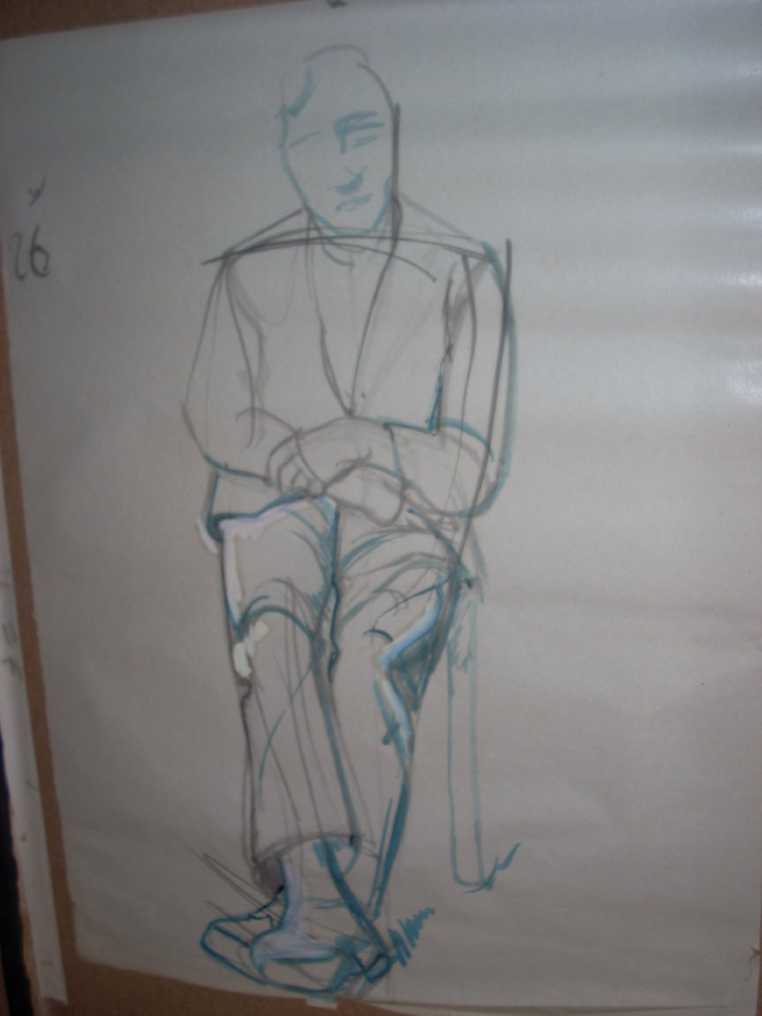 Schizzo di uomo con gambe allungate, figura maschile seduta (disegno) di Ciamarra Elena (sec. XX)