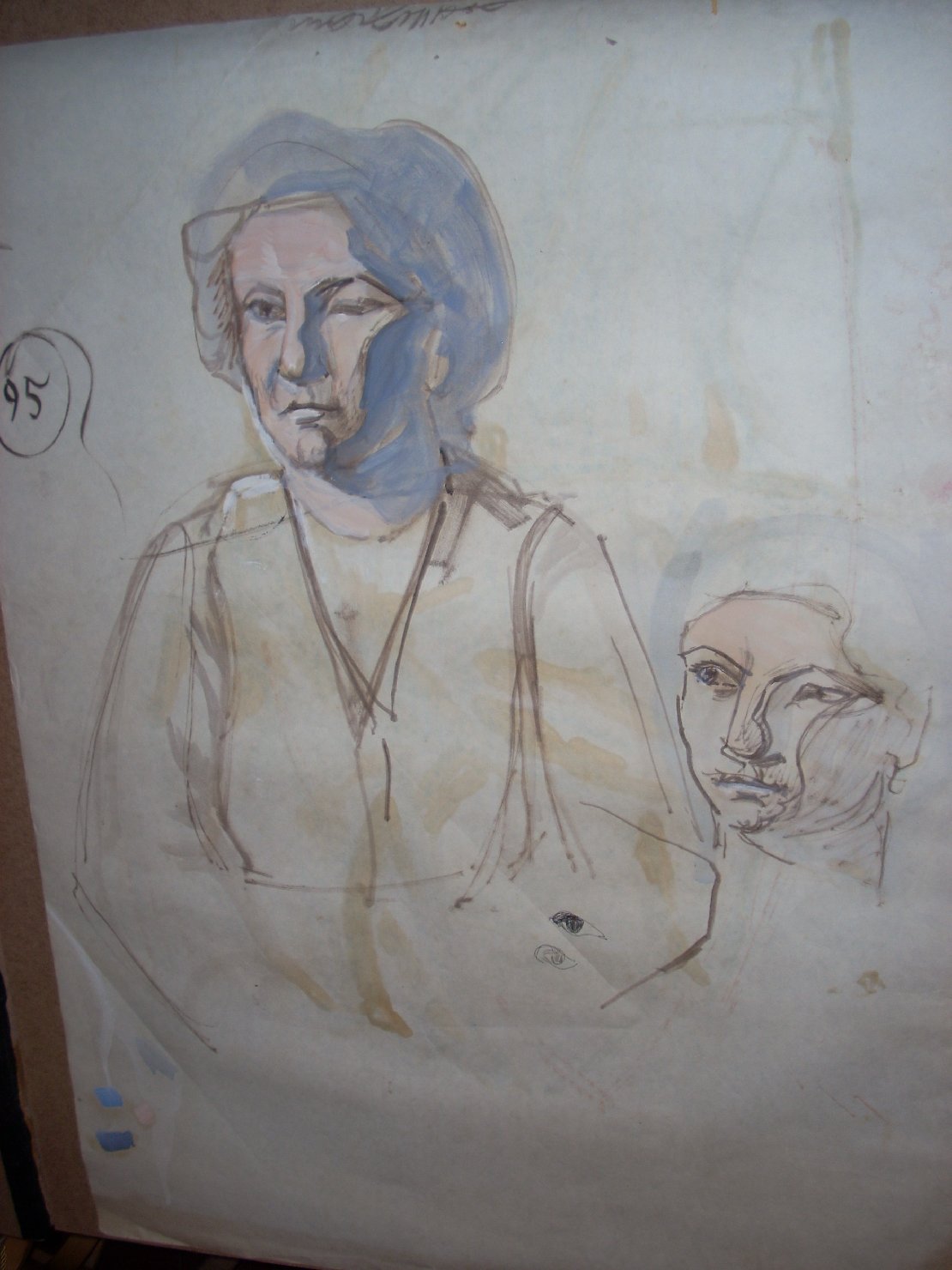 Anziana con doppio viso rosa, figura femminile (disegno) di Ciamarra Elena (sec. XX)