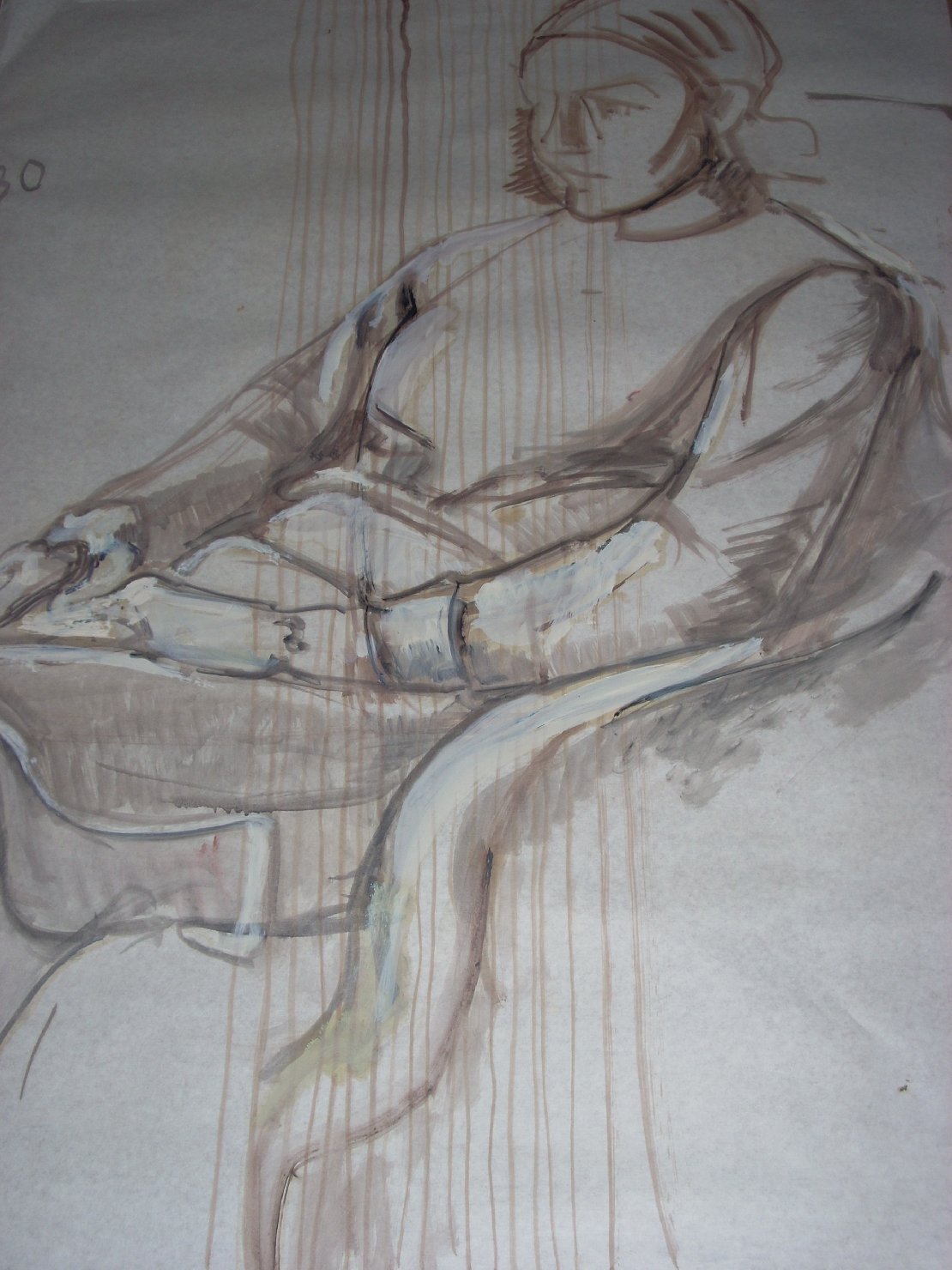 Donna stesa con le mani in grembo, figura femminile seduta (disegno) di Ciamarra Elena (sec. XX)