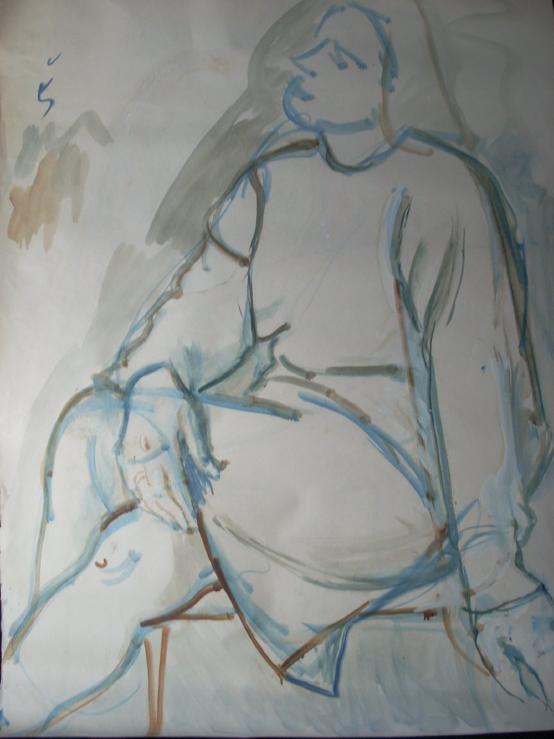 Abbozzo in marrone e blu, figura femminile seduta (disegno) di Ciamarra Elena (sec. XX)