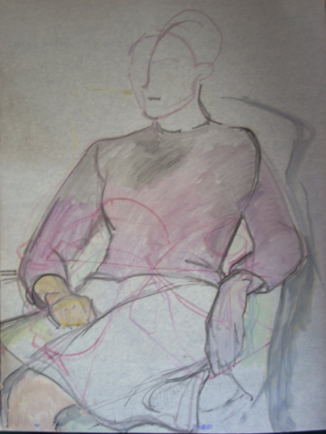 Abbozzo di donna con maglia viola, figura femminile seduta (disegno) di Ciamarra Elena (sec. XX)