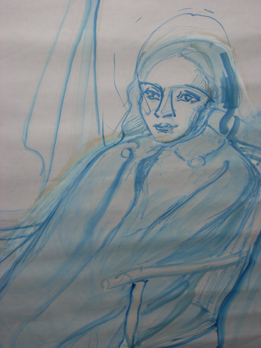 Donna con mantello, figura femminile seduta (disegno) di Ciamarra Elena (sec. XX)