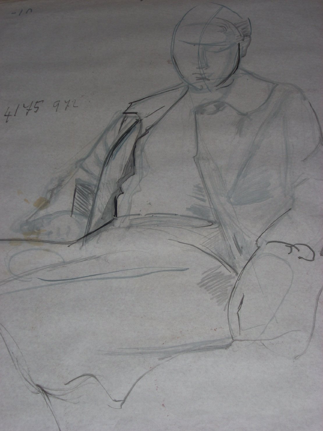 Dormiente, figura femminile seduta (disegno) di Ciamarra Elena (sec. XX)