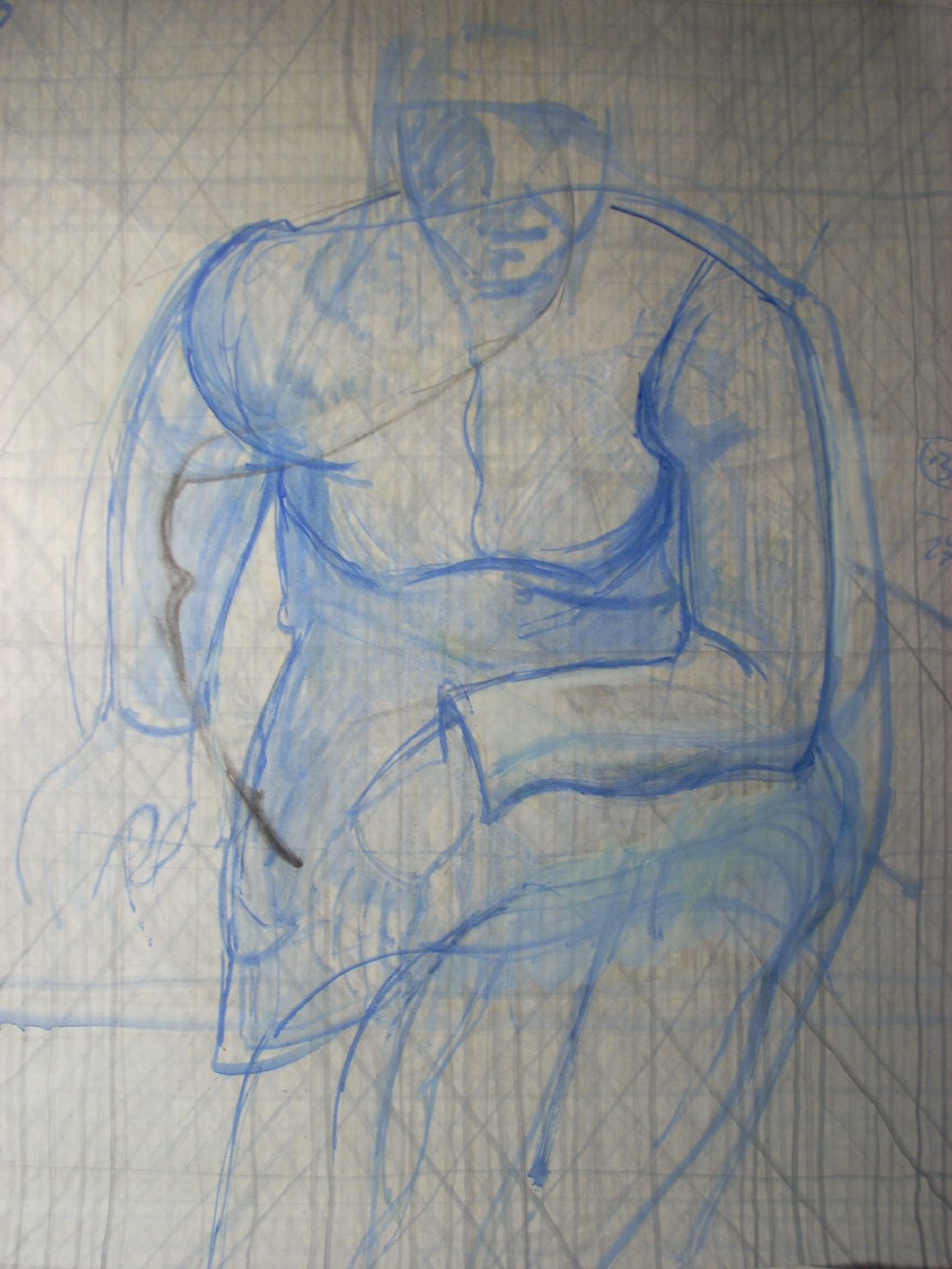 Schizzo in blu 2, figura femminile seduta (disegno) di Ciamarra Elena (sec. XX)