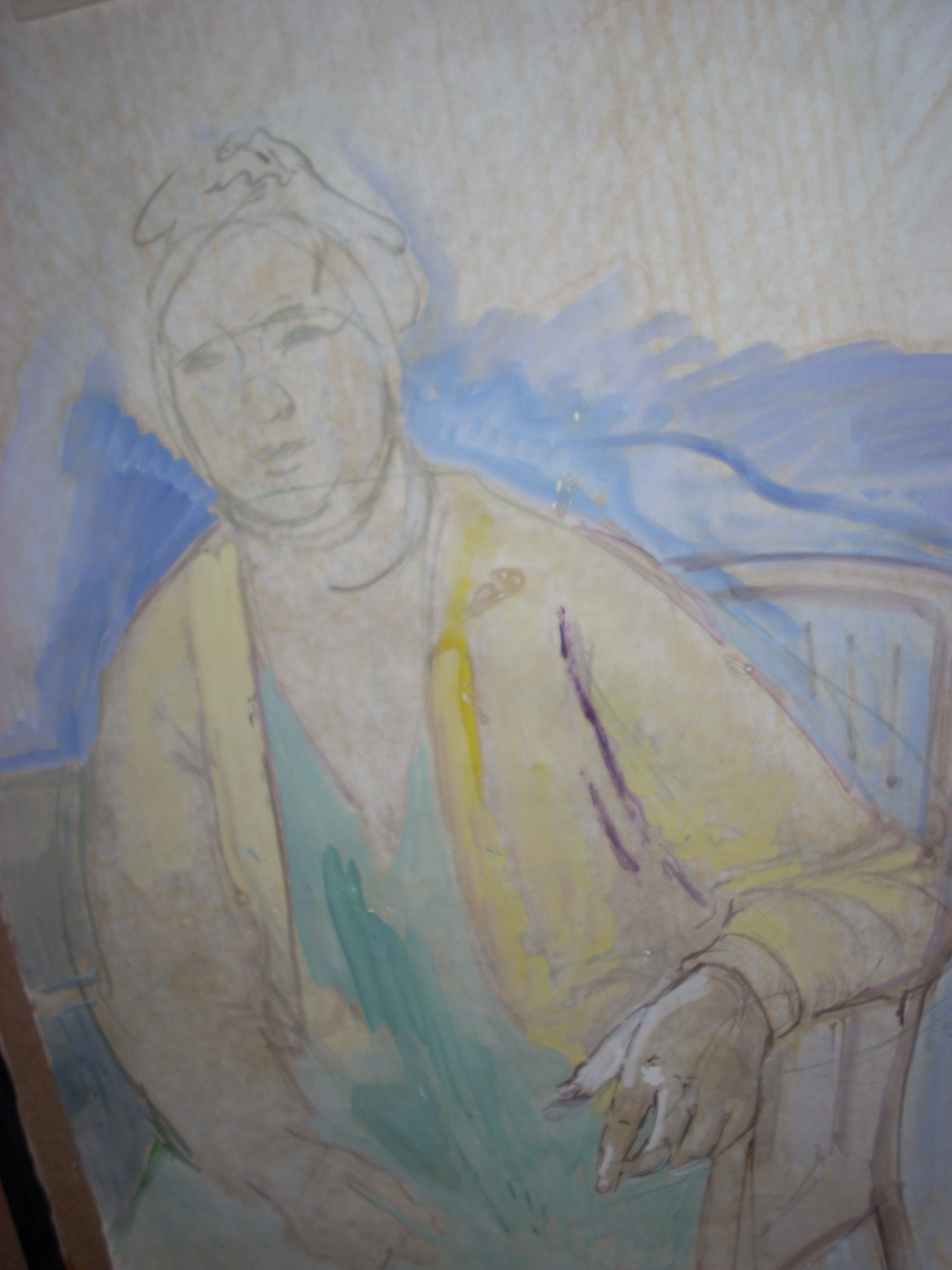 Donna in pastello, figura femminile seduta (disegno) di Ciamarra Elena (sec. XX)