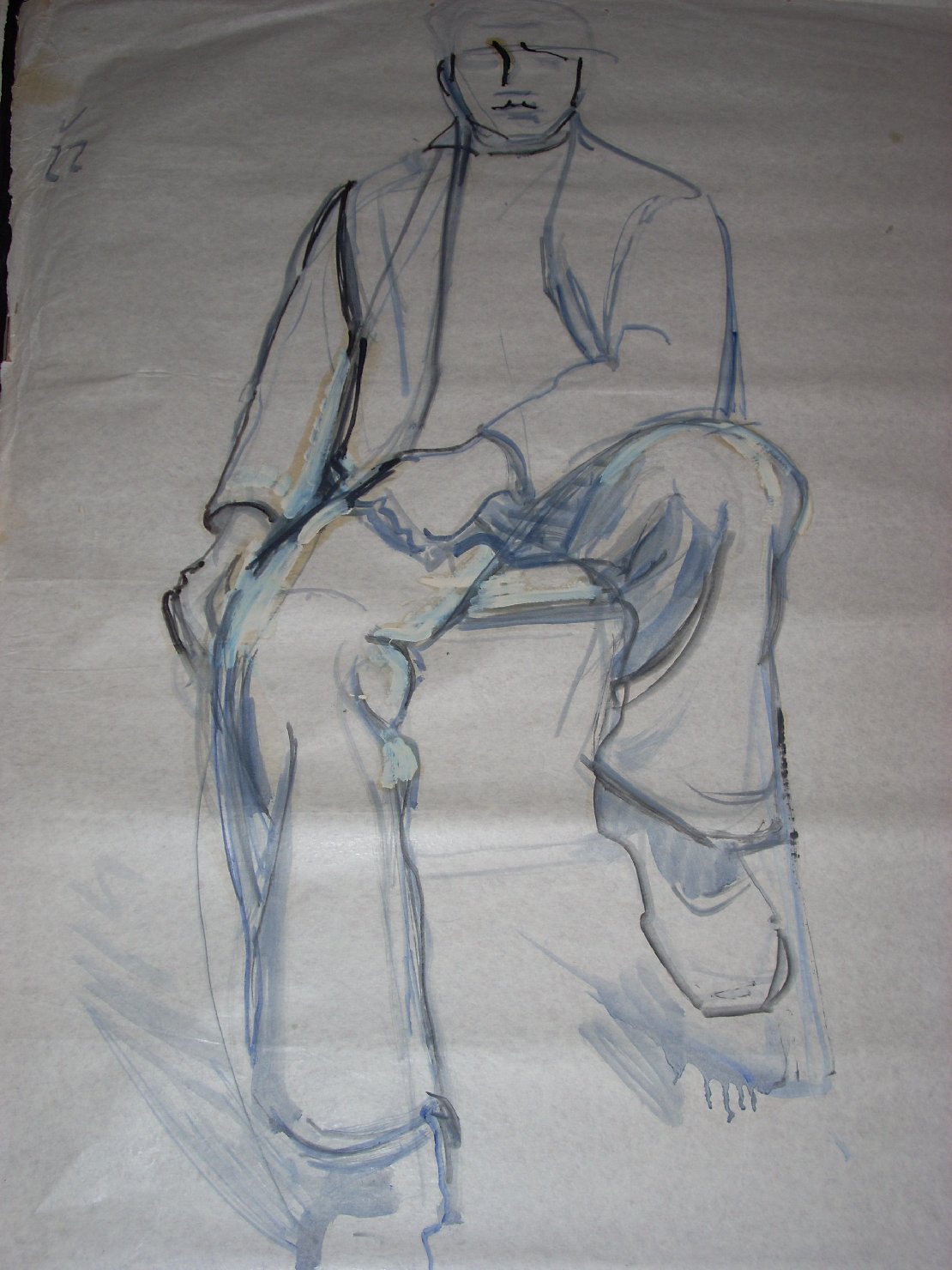 Uomo seduto in grigio, figura maschile seduta (disegno) di Ciamarra Elena (sec. XX)