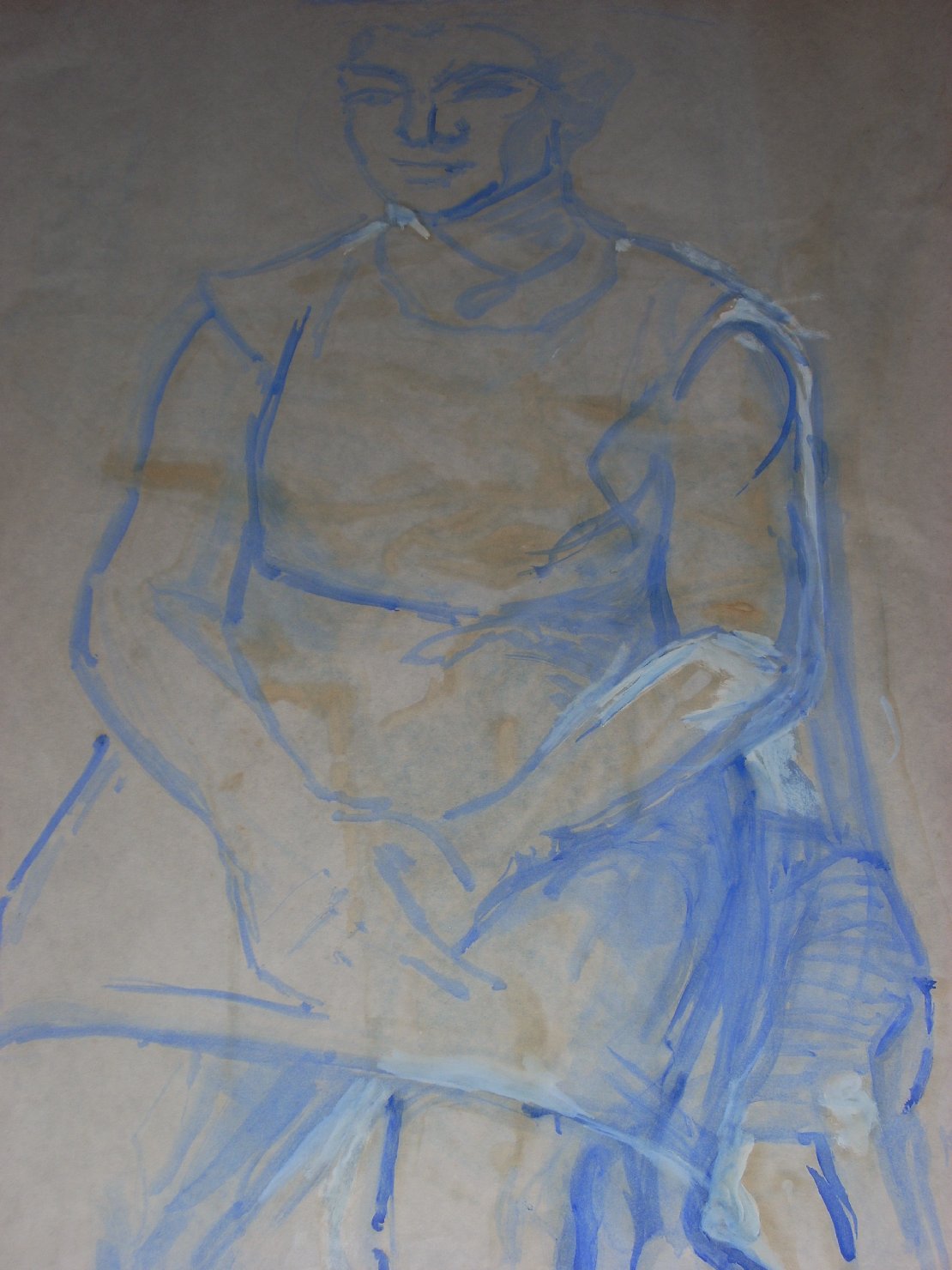 Donna seduta con laccio, figura femminile seduta (disegno) di Ciamarra Elena (sec. XX)