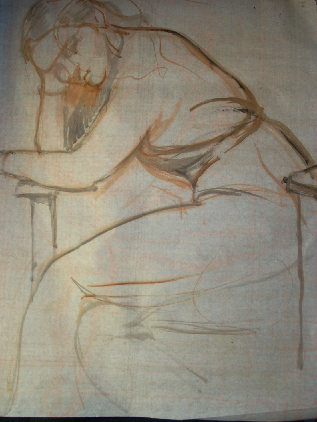 Minna in nero e arancione 2, figura femminile seduta (disegno) di Ciamarra Elena (sec. XX)