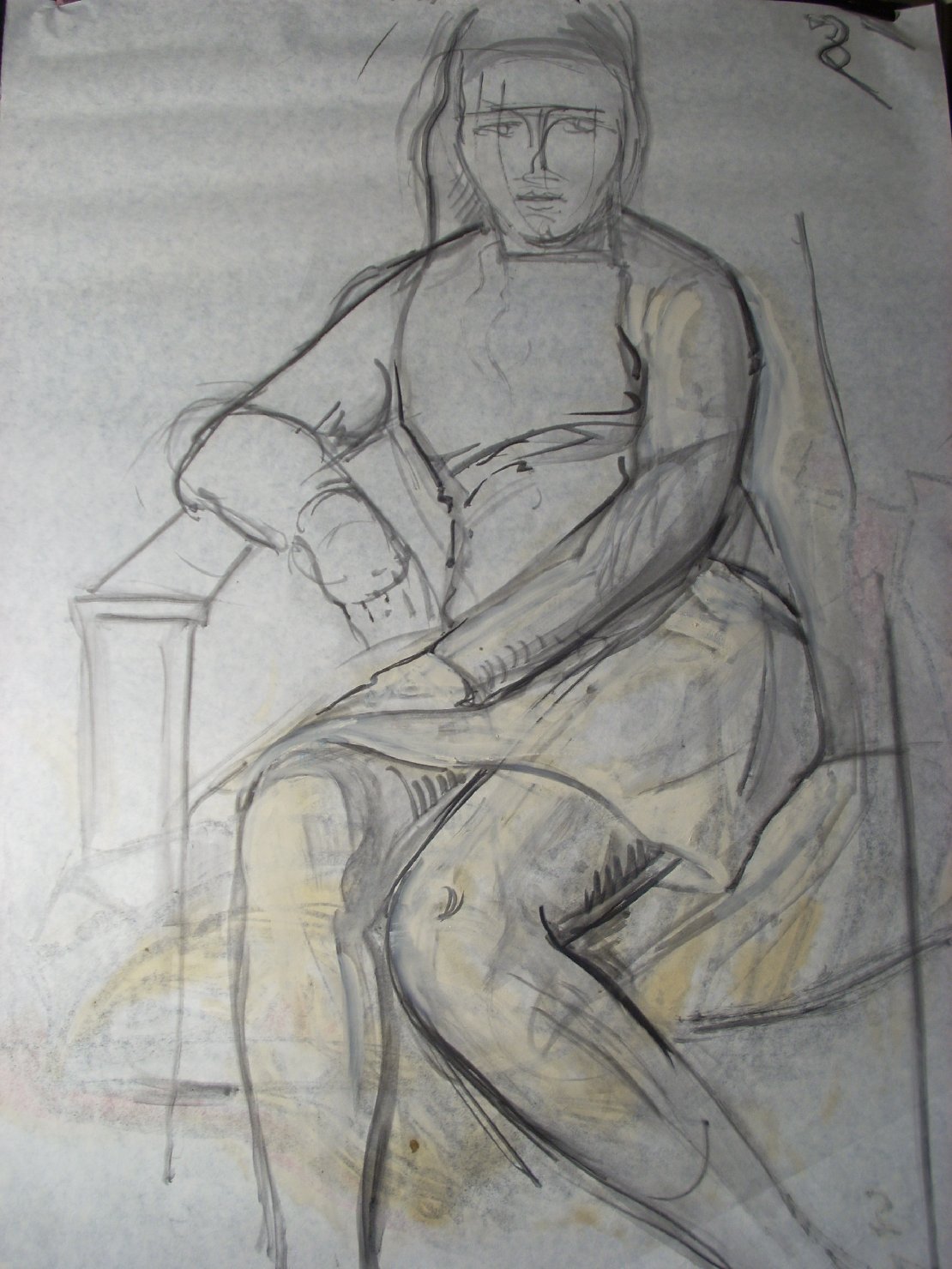 Schizzo in grigio 21, figura femminile seduta (disegno) di Ciamarra Elena (sec. XX)