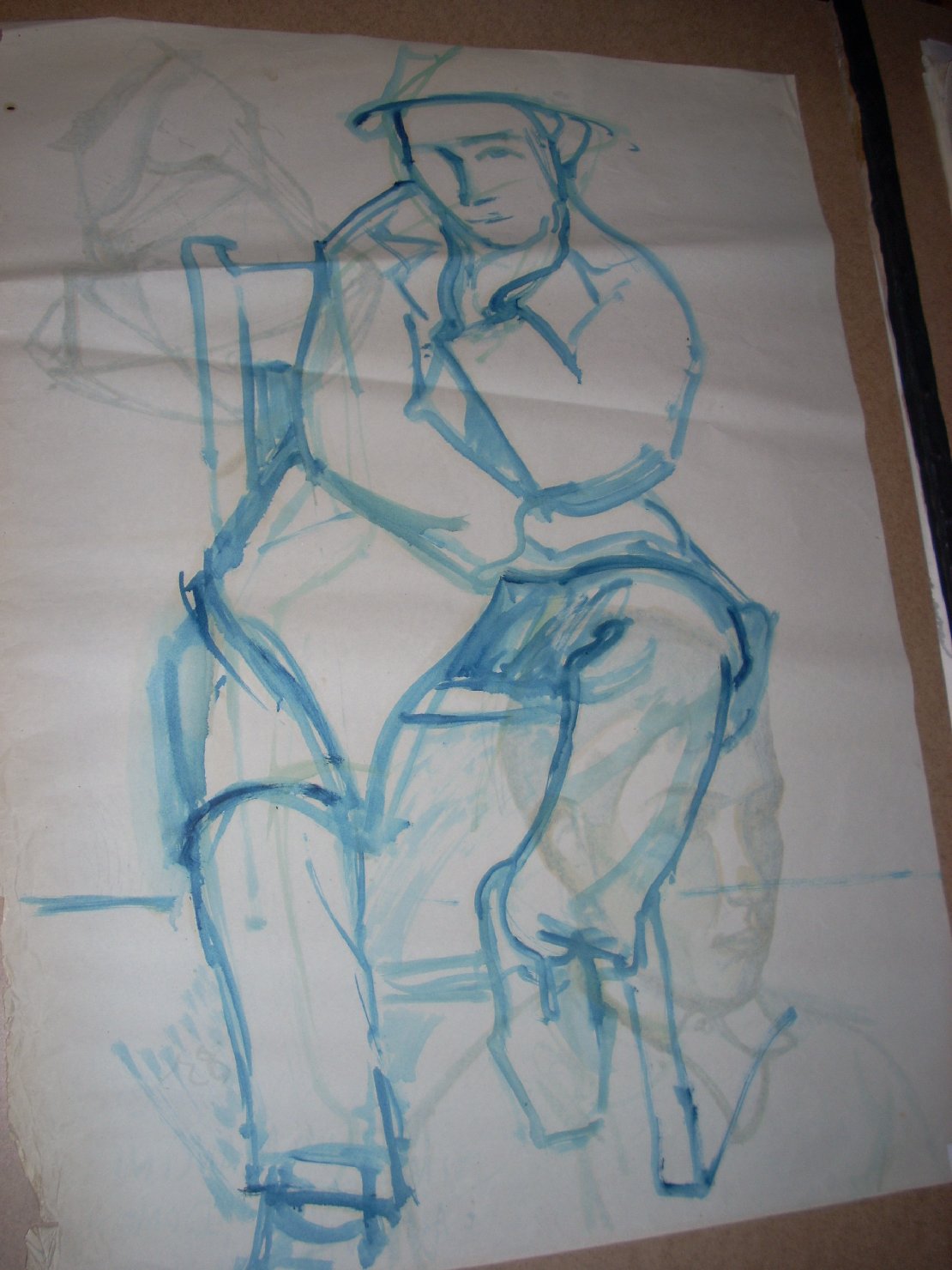 Uomo con cappello in blu, figura maschile (disegno) di Ciamarra Elena (sec. XX)