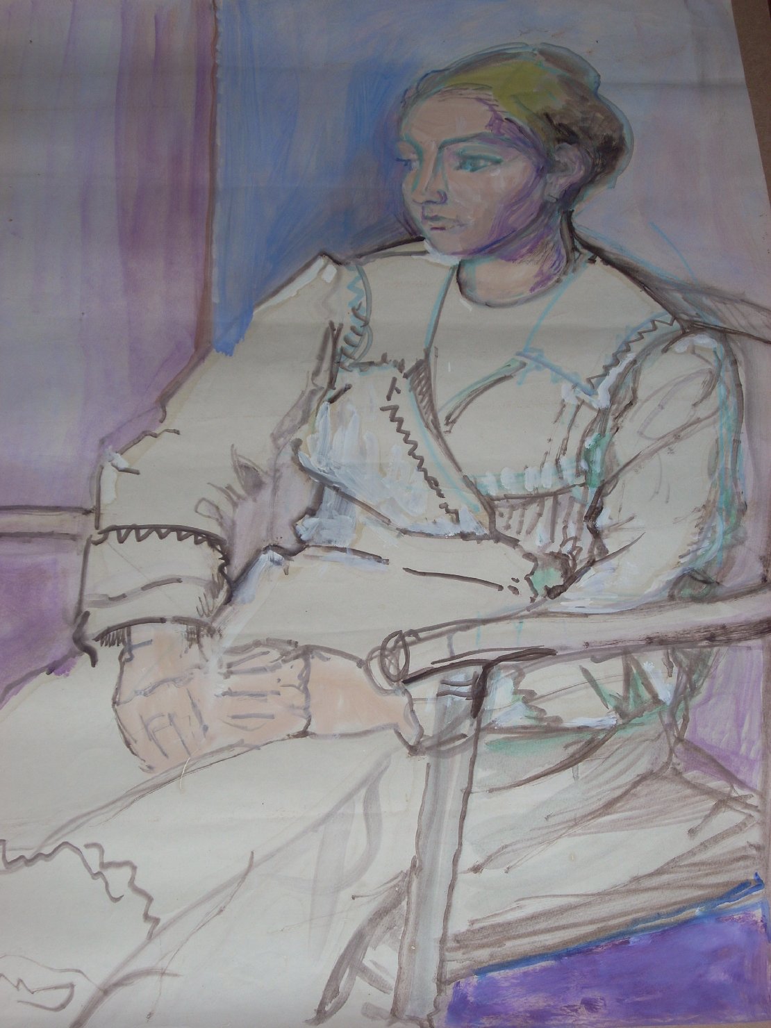 Biondina con vestaglia, figura femminile seduta (disegno) di Ciamarra Elena (sec. XX)