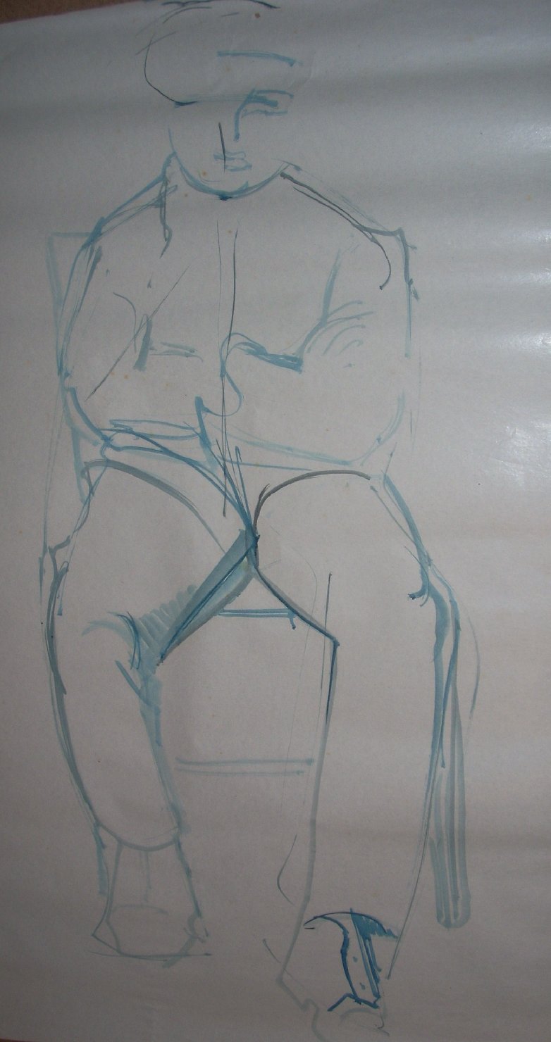 Schizzo di uomo acefalo 1, figura maschile seduta (disegno) di Ciamarra Elena (sec. XX)