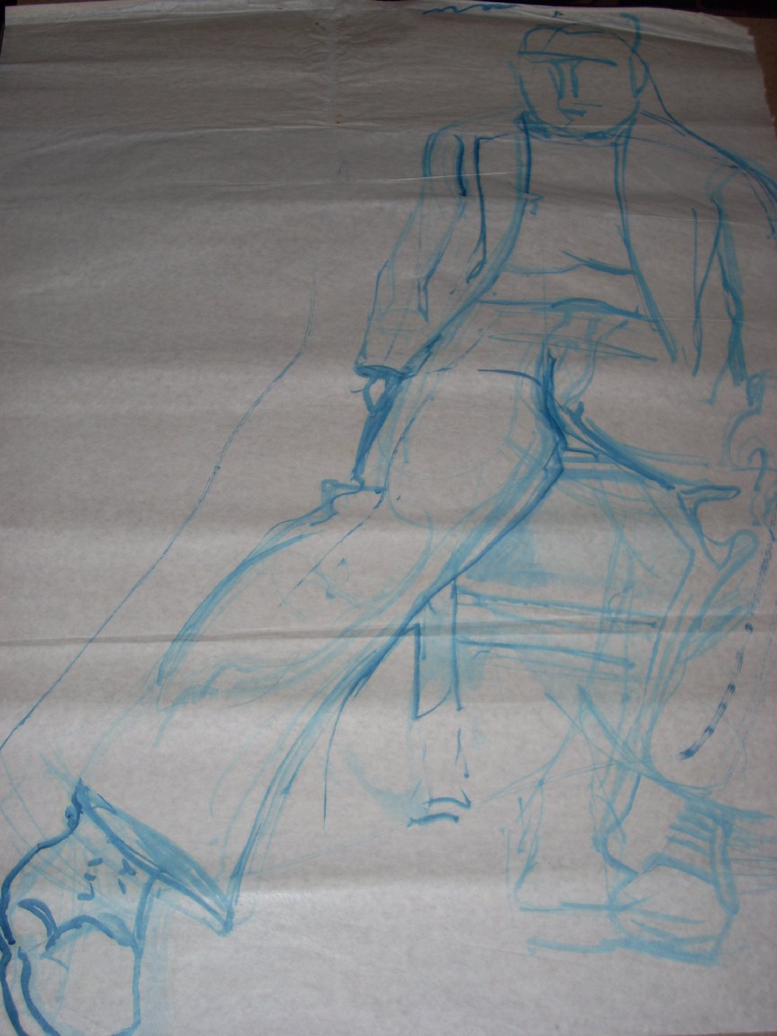 Ragazzo seduto in blu 1, figura maschile seduta (disegno) di Ciamarra Elena (sec. XX)