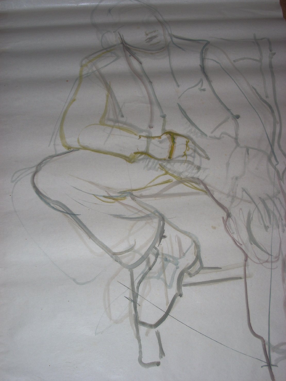 Uomo seduto in grigio 1, figura maschile seduta (disegno) di Ciamarra Elena (sec. XX)