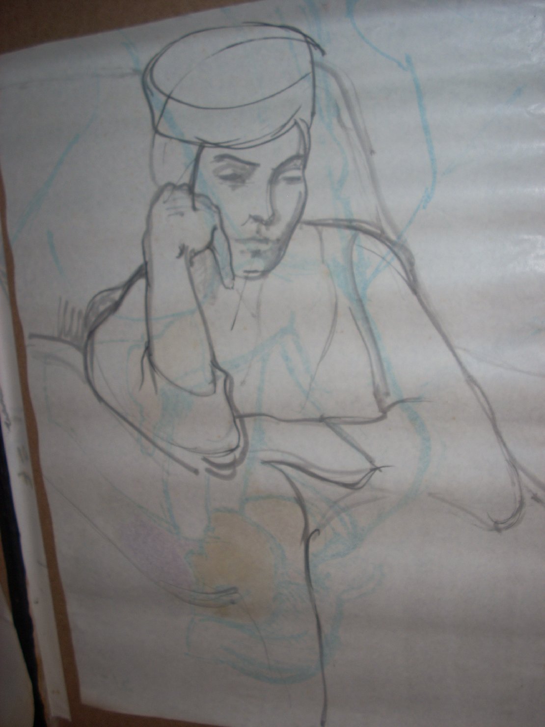 Schizzo di Minna con cappello tondo, figura femminile seduta (disegno) di Ciamarra Elena (sec. XX)