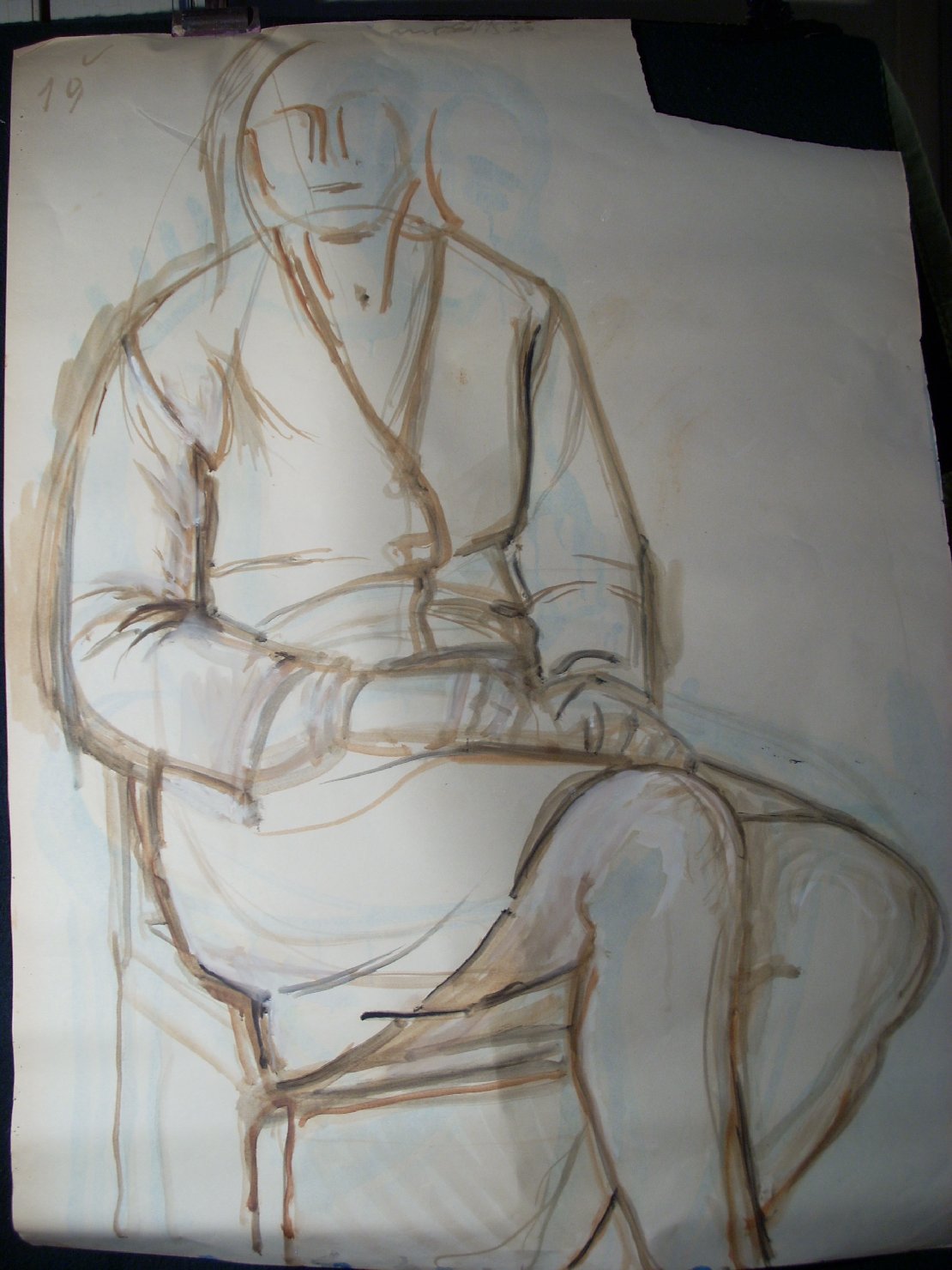 Schizzo in senape 2, figura femminile seduta (disegno) di Ciamarra Elena (sec. XX)