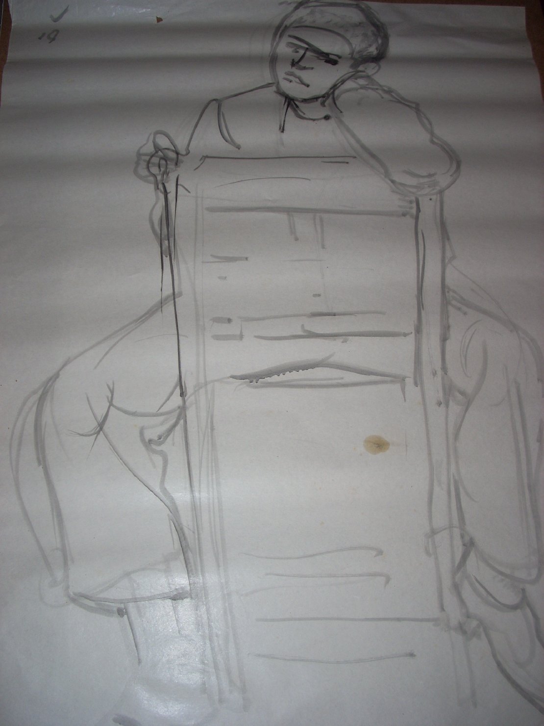 Schizzo di ragazzo accavallato alla sedia, figura maschile seduta (disegno) di Ciamarra Elena (sec. XX)