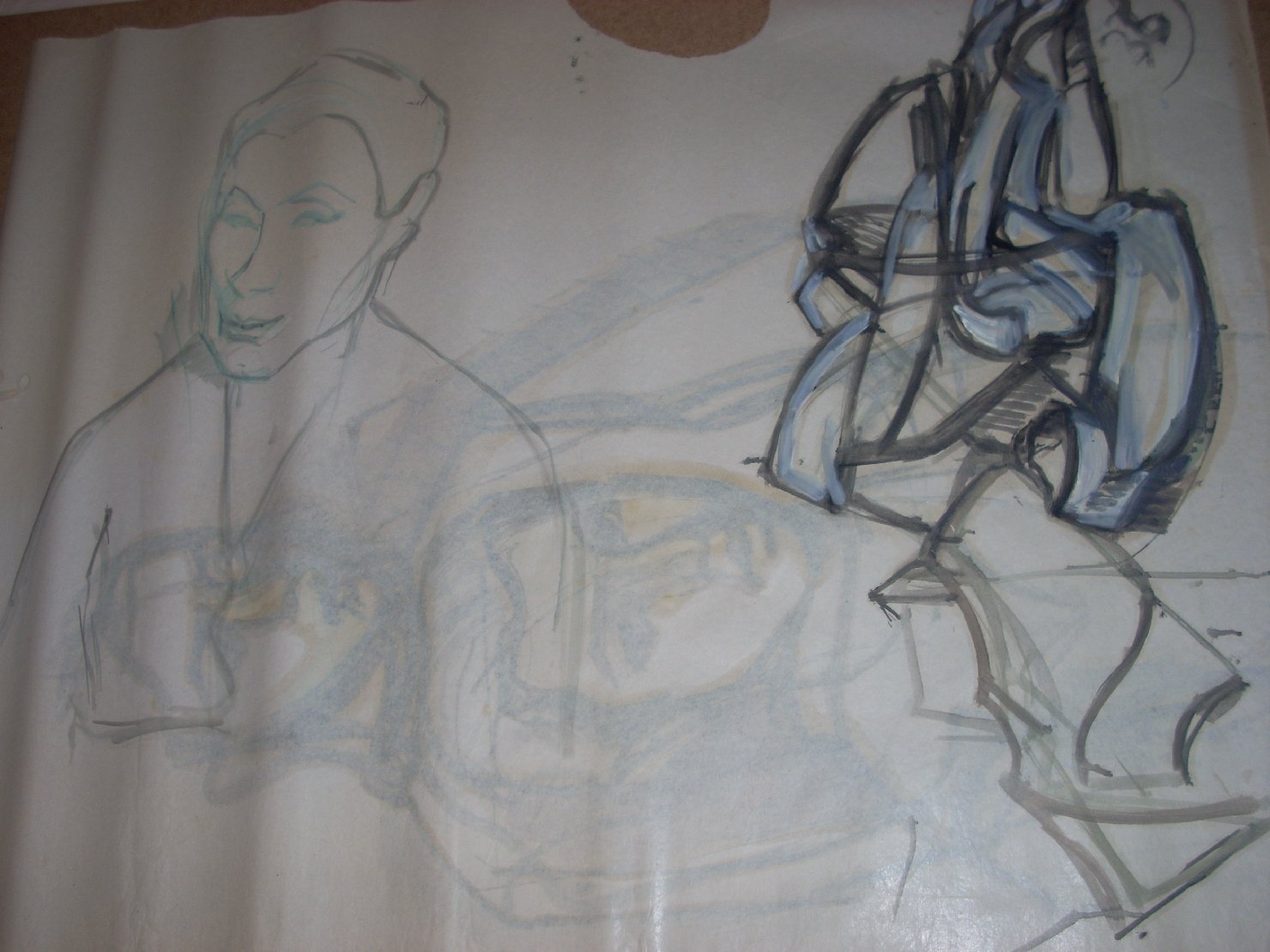 Studio di pieghe e schizzo di donna (disegno) di Ciamarra Elena (sec. XX)