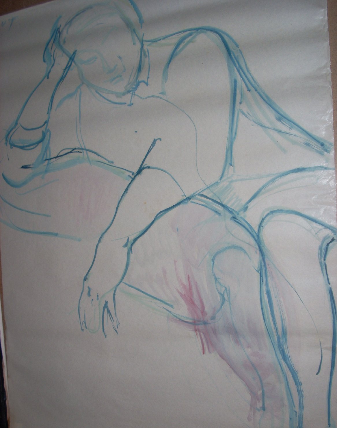 Grande schizzo di ragazza su poltrona rosa, figura femminile seduta (disegno) di Ciamarra Elena (sec. XX)