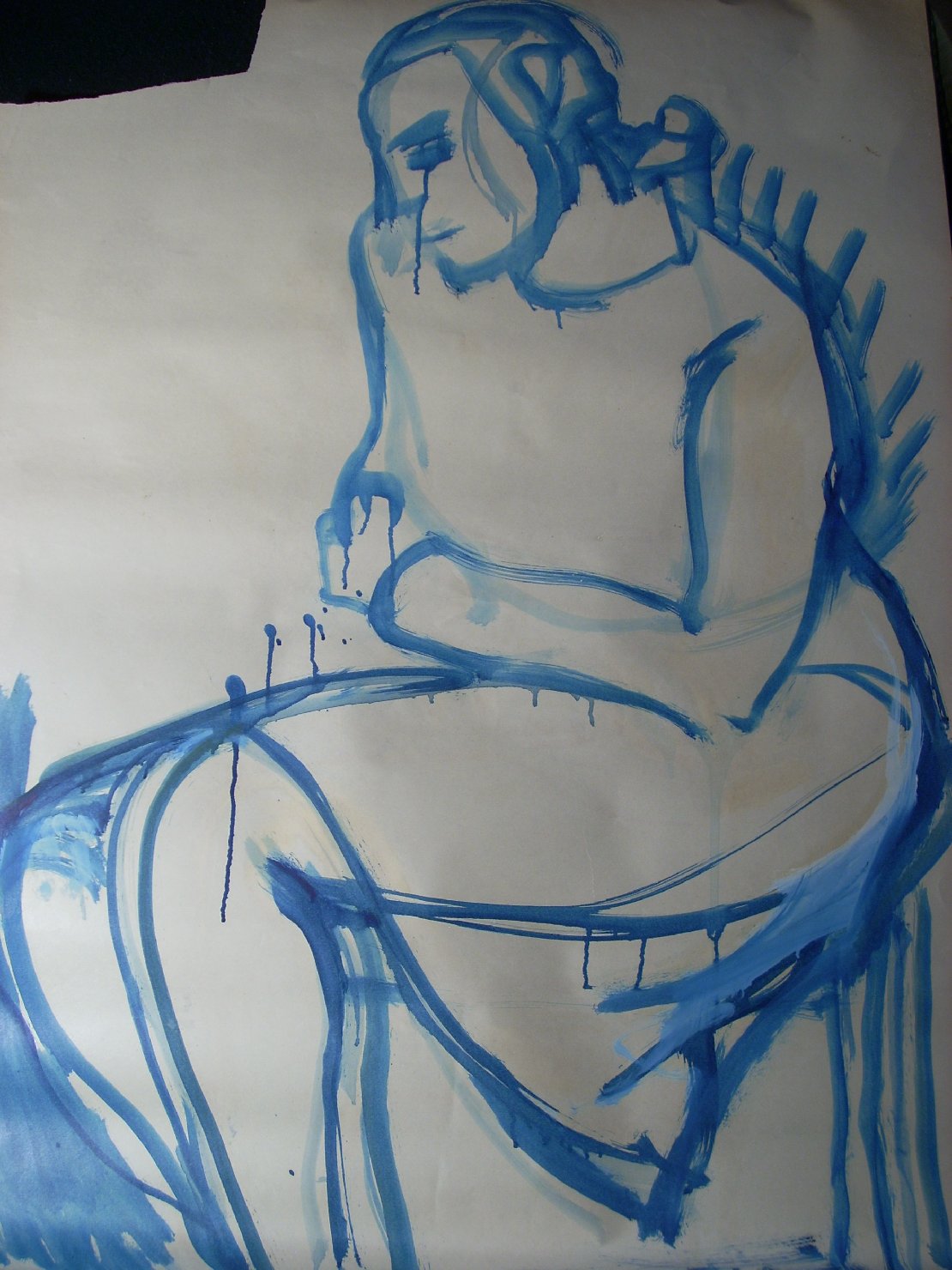 Schizzo in blu 37, figura femminile seduta (disegno) di Ciamarra Elena (sec. XX)