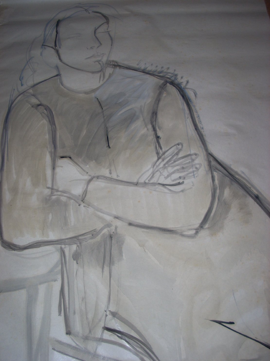 Grande schizzo di donna in grigio, figura femminile (disegno) di Ciamarra Elena (sec. XX)